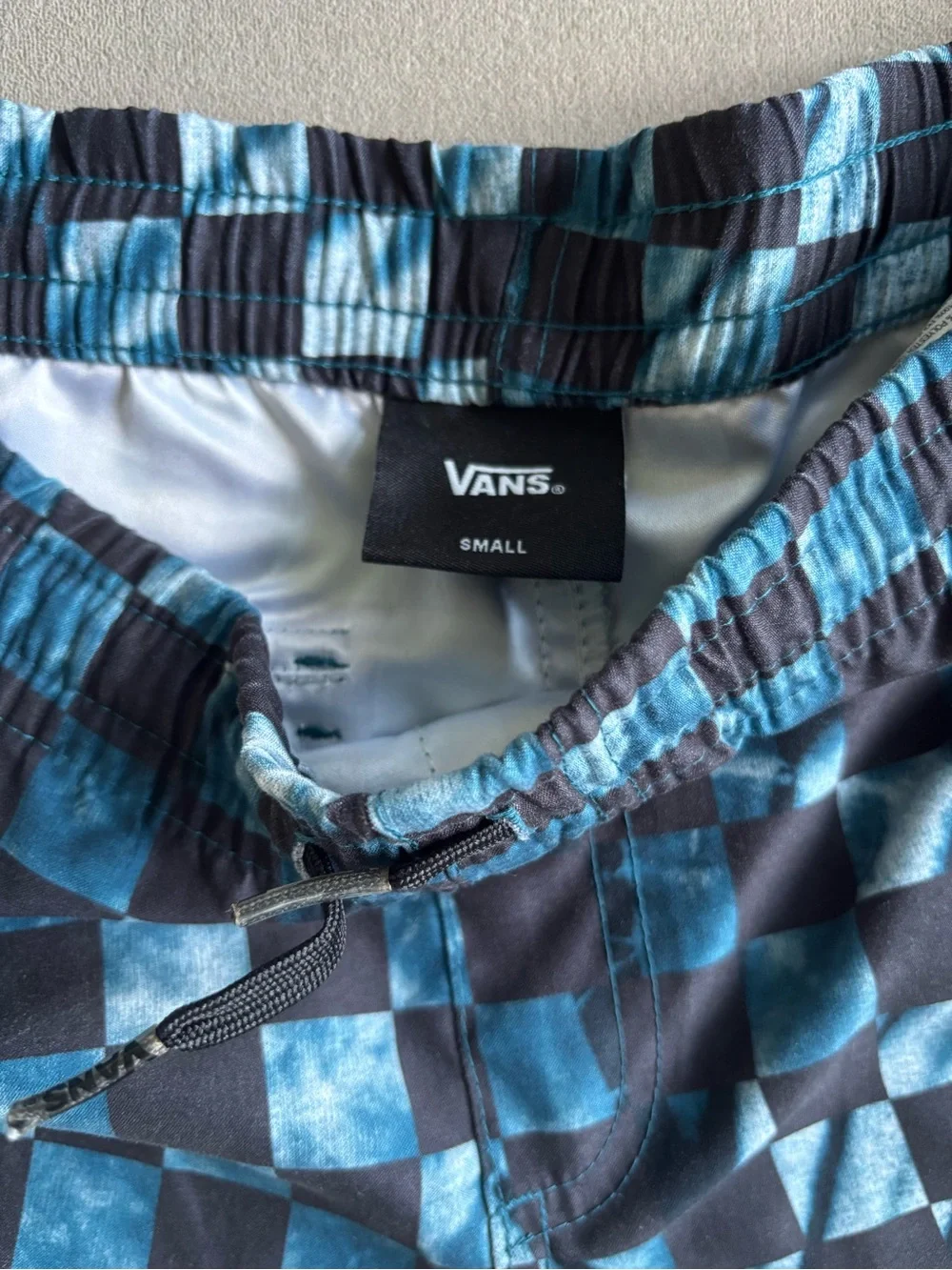 Vans Black & Teal Checkerboard Swim Trunks